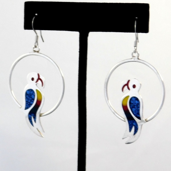 Vintage Jewelry - SOLD......Mexican Earrings Silver PARROT Stone i15